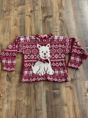 VTG Heartworks White Scottie Dog Kids Youth Sweater Holiday *See Measurements*